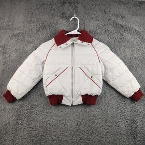 Vintage 80's Puffer Quilted Bomber Jacket Youth 6 White/Maroon Snowboard Retro